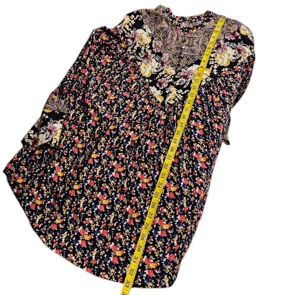 Free People Wildflower Fields Henley Long Sleeve Tunic Top, High Low, Floral, L - Picture 8 of 10